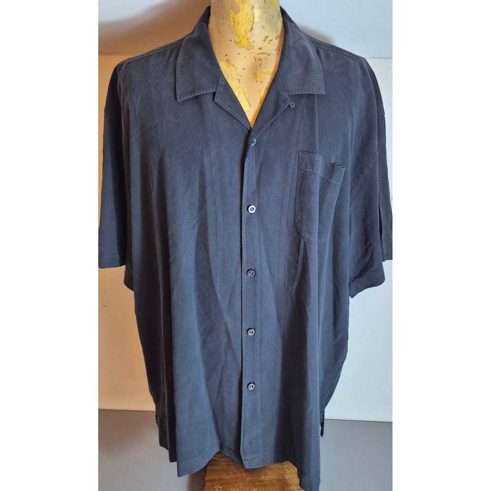 Tommy Bahama Mens Hawaiian Camp Shirt Pigment Faded Black XXL 2XL Silk